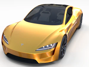tesla roadster 2020 yellow with interior and chassis 3D Model