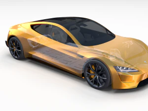 tesla roadster 2020 yellow with interior and chassis 3D Model