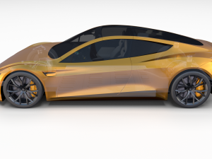 tesla roadster 2020 yellow with interior and chassis Modelo 3D