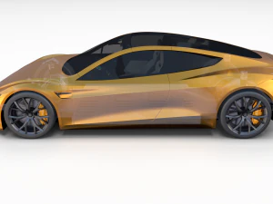 tesla roadster 2020 yellow with interior and chassis 3D Model