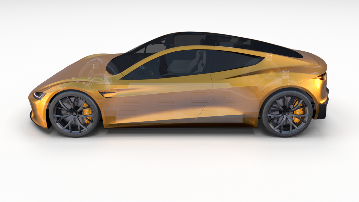 Tesla Roadster 2020 Yellow with interior and chassis 3D Model in Sport
