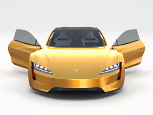 tesla roadster 2020 yellow with interior and chassis 3D Model