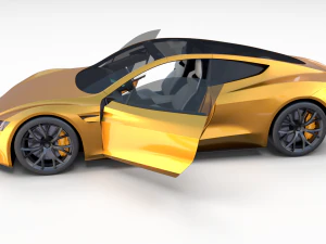 tesla roadster 2020 yellow with interior and chassis 3D Model