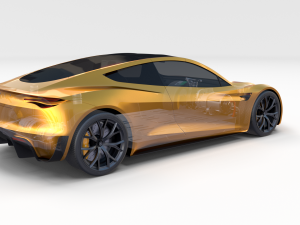 tesla roadster 2020 yellow with interior and chassis Modelo 3D