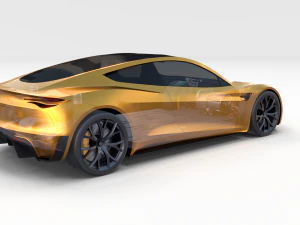 tesla roadster 2020 yellow with interior and chassis 3D Model