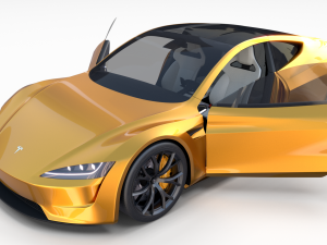 tesla roadster 2020 yellow with interior and chassis Modelo 3D