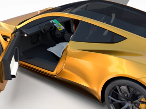tesla roadster 2020 yellow with interior and chassis 3D Model