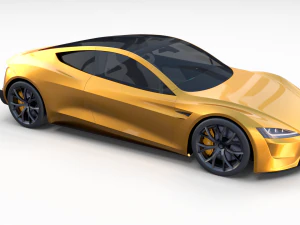 tesla roadster 2020 yellow with interior and chassis 3D Model