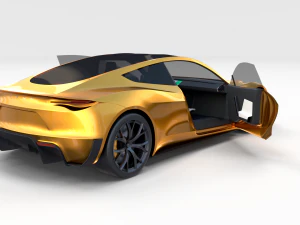 tesla roadster 2020 yellow with interior and chassis 3D Model