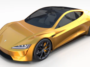 tesla roadster 2020 yellow with interior and chassis 3D Model