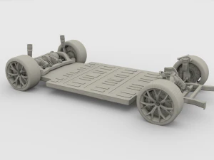 tesla roadster 2020 yellow with interior and chassis 3D Model