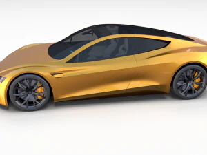 tesla roadster 2020 yellow with interior and chassis 3D Model