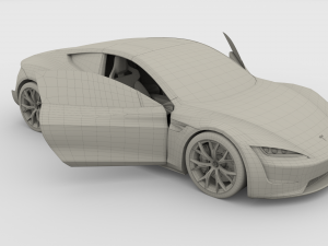 tesla roadster 2020 yellow with interior and chassis Modelo 3D