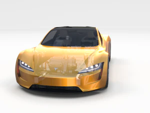 tesla roadster 2020 yellow with interior and chassis 3D Model