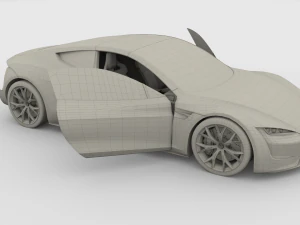 tesla roadster 2020 yellow with interior and chassis 3D Model