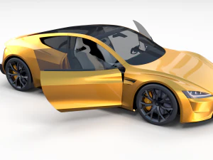 tesla roadster 2020 yellow with interior and chassis 3D Model