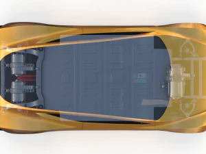 tesla roadster 2020 yellow with interior and chassis 3D Model