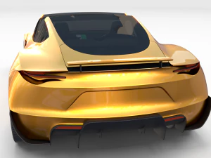 tesla roadster 2020 yellow with interior and chassis 3D Model