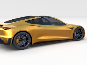 tesla roadster 2020 yellow with interior and chassis Modelo 3D