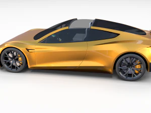 tesla roadster 2020 yellow with interior and chassis 3D Model
