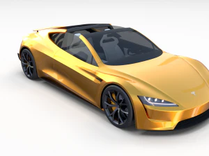 tesla roadster 2020 yellow with interior and chassis 3D Model