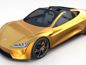 tesla roadster 2020 yellow with interior and chassis 3D Model