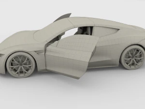 tesla roadster yellow with interior 3D Model