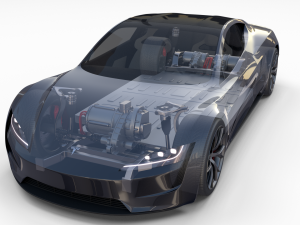 tesla roadster 2020 midnight silver with interior and chassis 3D Model
