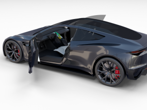 tesla roadster 2020 midnight silver with interior and chassis 3D Model