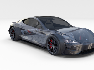 tesla roadster 2020 midnight silver with interior and chassis 3D Model