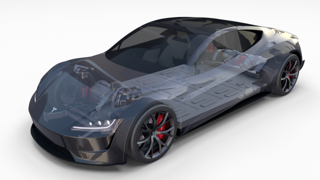 tesla roadster 2020 midnight silver with interior and chassis 3D Model .c4d .max .obj .3ds .fbx .stl .blend 