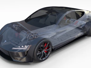 tesla roadster 2020 midnight silver with interior and chassis 3D Model