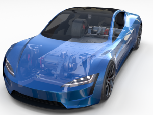 tesla roadster 2020 electric blue with interior and chassis Modelo 3D