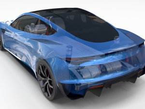 tesla roadster 2020 electric blue with interior and chassis Modelo 3D