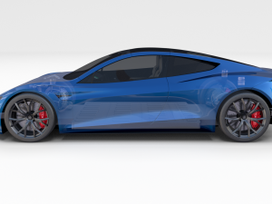 tesla roadster 2020 electric blue with interior and chassis Modelo 3D
