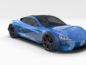 tesla roadster 2020 electric blue with interior and chassis Modelo 3D