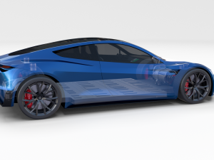 tesla roadster 2020 electric blue with interior and chassis Modelo 3D