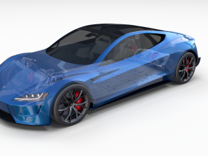 tesla roadster 2020 electric blue with interior and chassis Modelo 3D