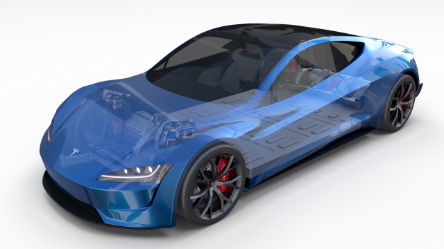 tesla roadster 2020 electric blue with interior and chassis Modelo 3D .c4d .max .obj .3ds .fbx .stl .blend 