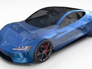 tesla roadster 2020 electric blue with interior and chassis 3D मॉडल