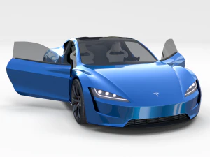tesla roadster electric blue with interior 3D Model