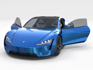 tesla roadster electric blue with interior 3D Model