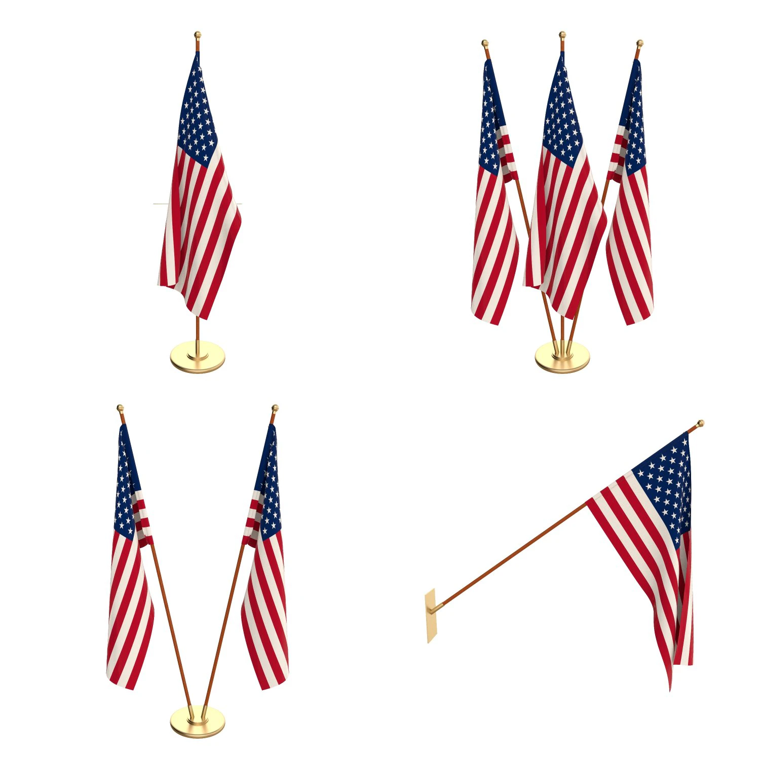 us flag pack 3D Model .c4d .max .obj .3ds .fbx .stl .blend 