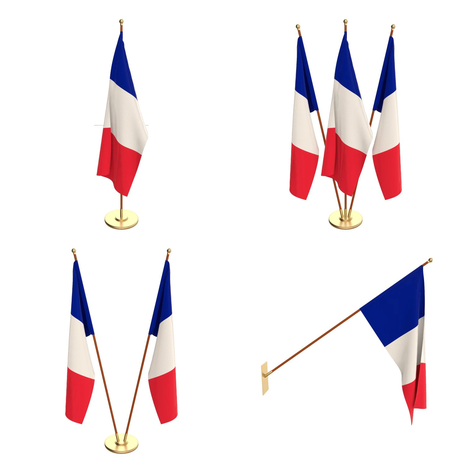 france flag pack 3D Model .c4d .max .obj .3ds .fbx .stl .blend 