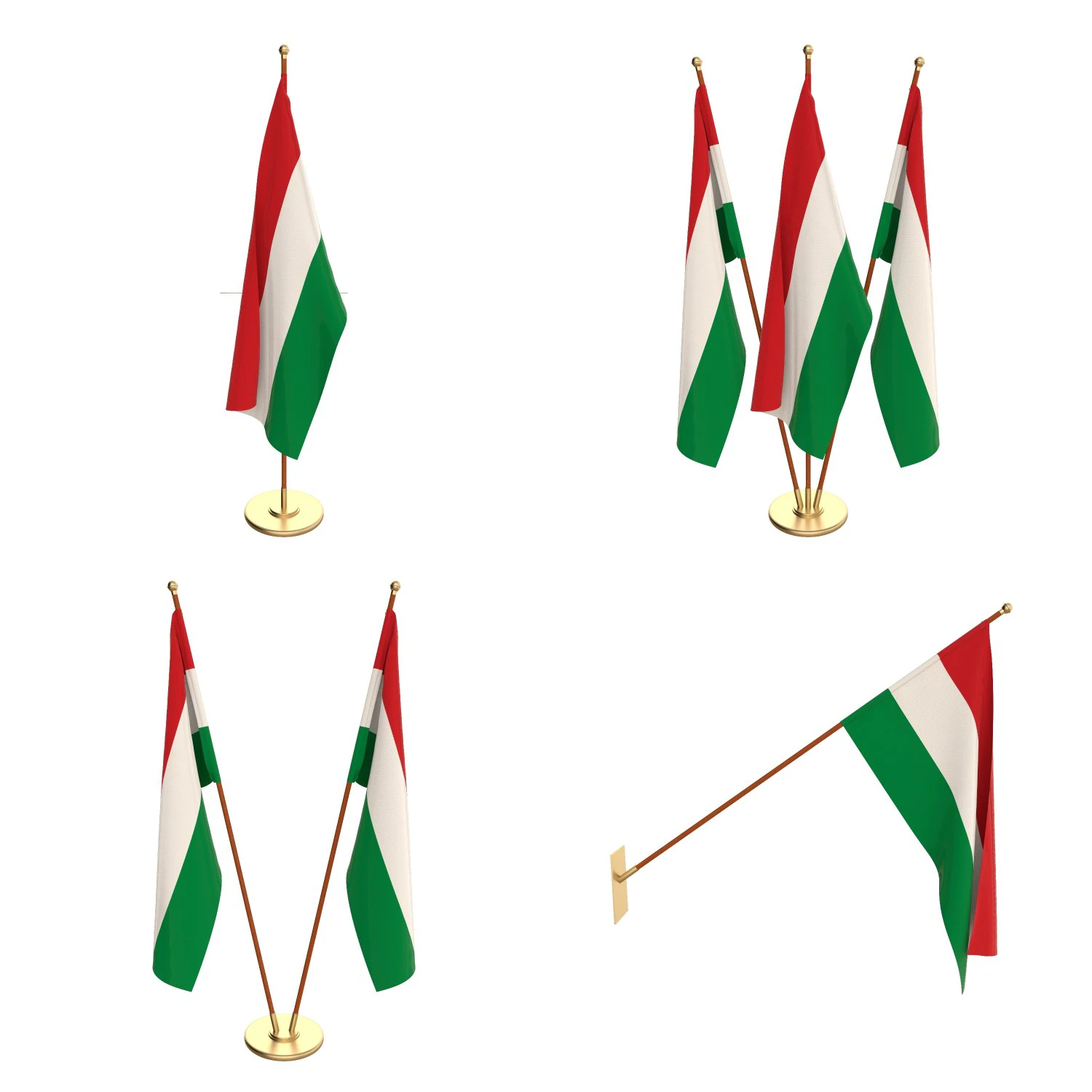 hungary flag pack 3D Model .c4d .max .obj .3ds .fbx .stl .blend 