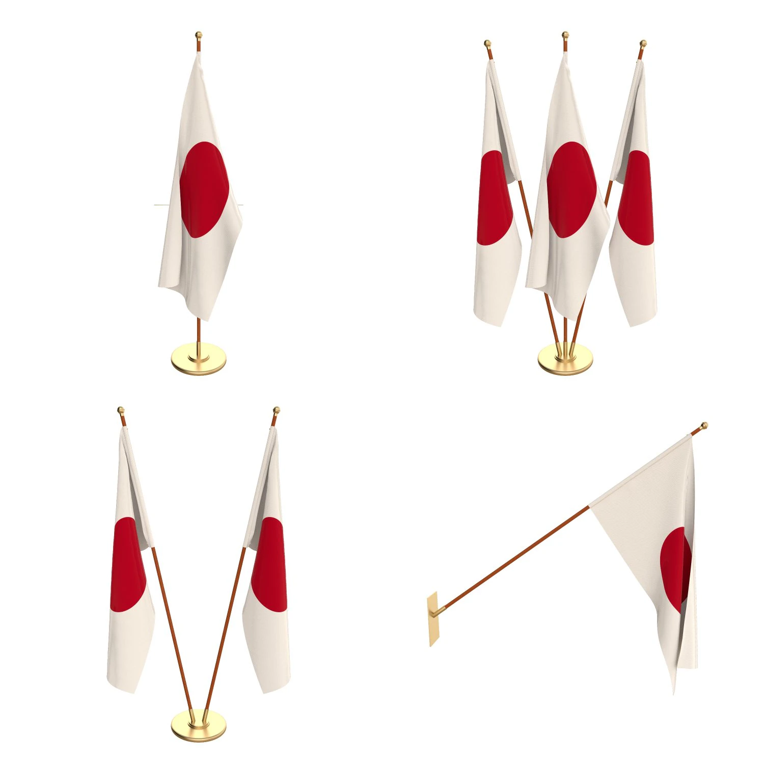 japan flag pack 3D Model .c4d .max .obj .3ds .fbx .stl .blend 