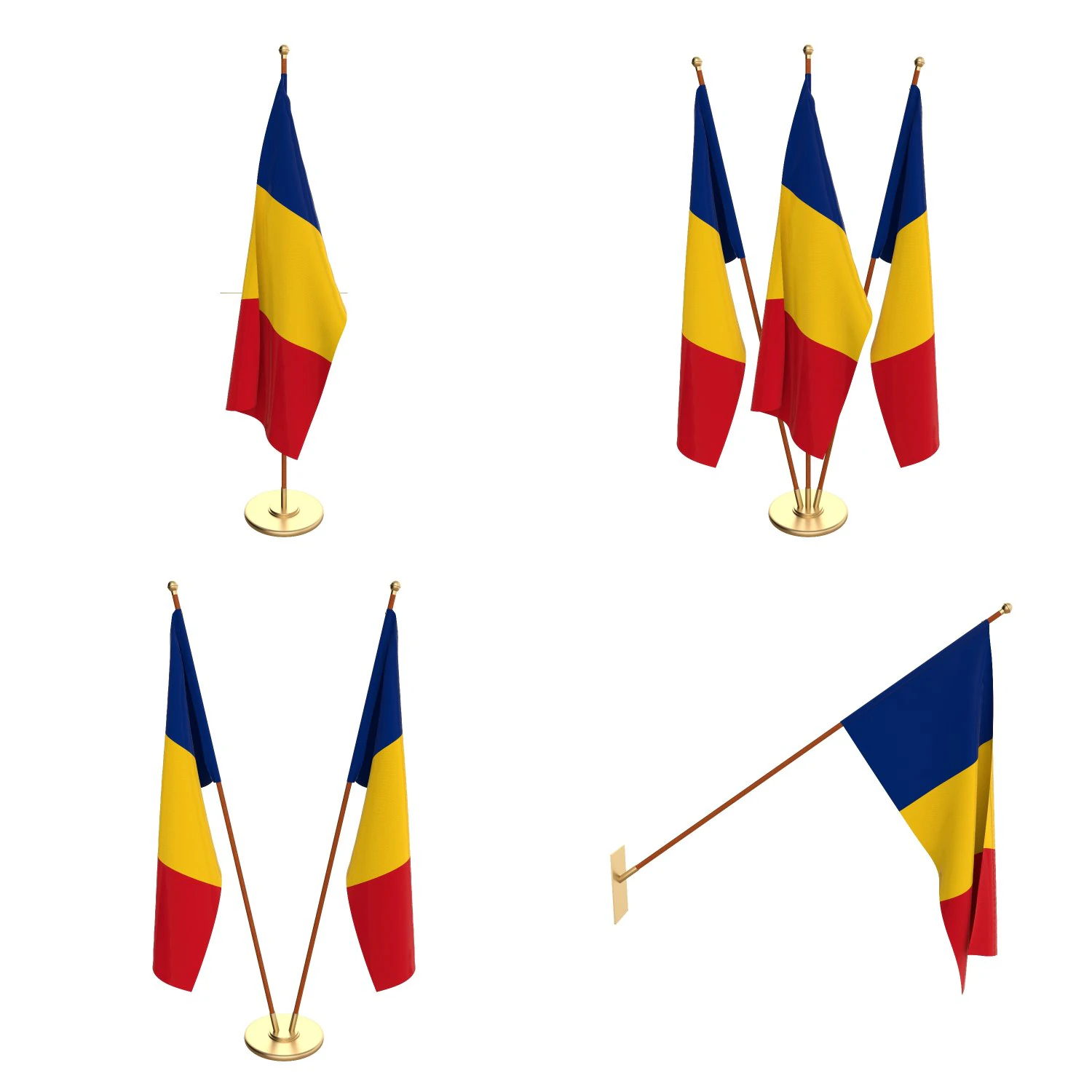 romania flag pack 3D Model .c4d .max .obj .3ds .fbx .stl .blend 