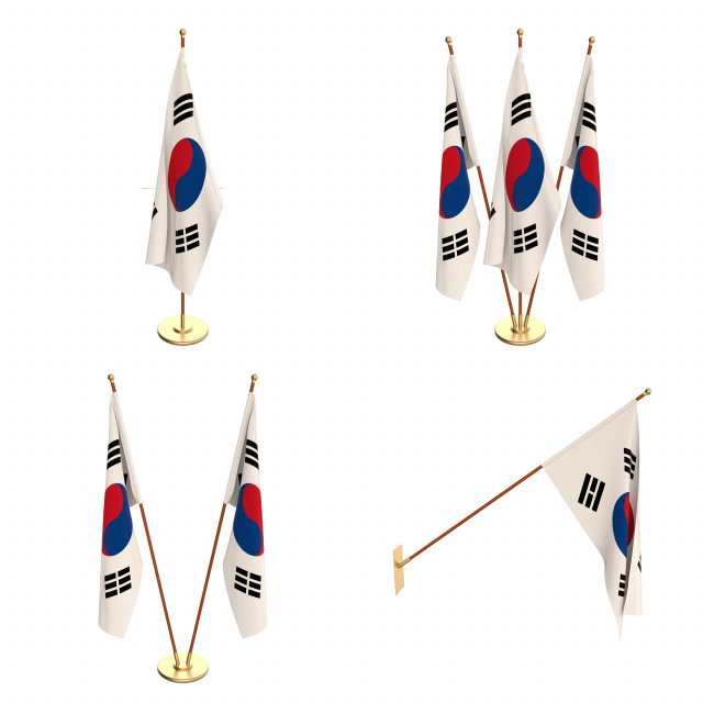 south korea flag pack 3D 模型 .c4d .max .obj .3ds .fbx .stl .blend 