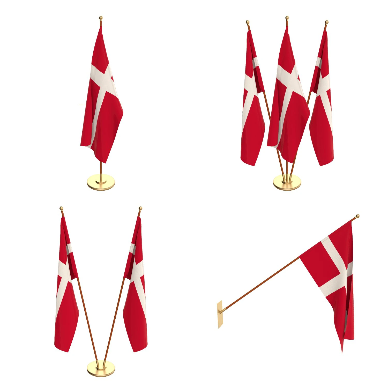 denmark flag pack 3D Model .c4d .max .obj .3ds .fbx .stl .blend 
