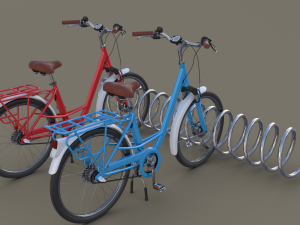 bike stand with bikes 3D मॉडल
